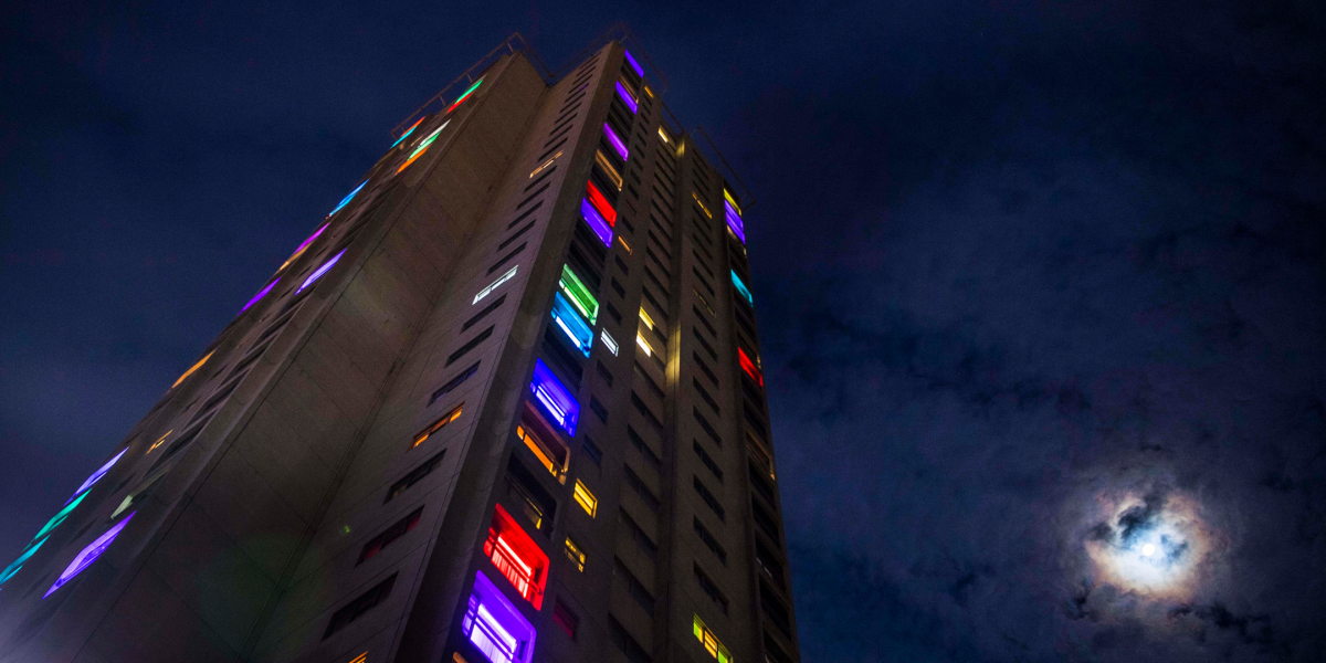 high rise tower at night